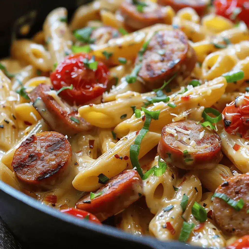 Easy One Pan Cheesy Smoked Sausage & Pasta preparation steps