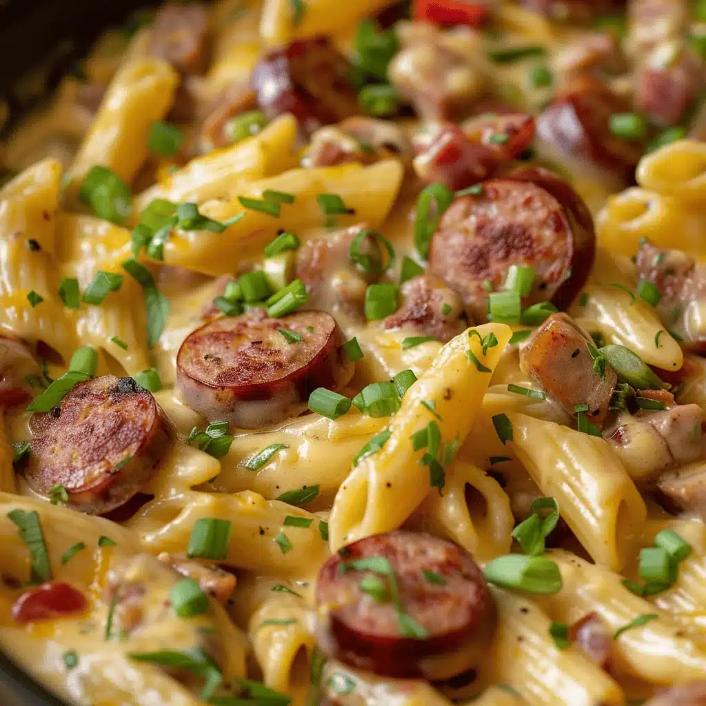 Easy One Pan Cheesy Smoked Sausage & Pasta - featured image