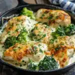 keto chicken alfredo broccoli bake - featured image