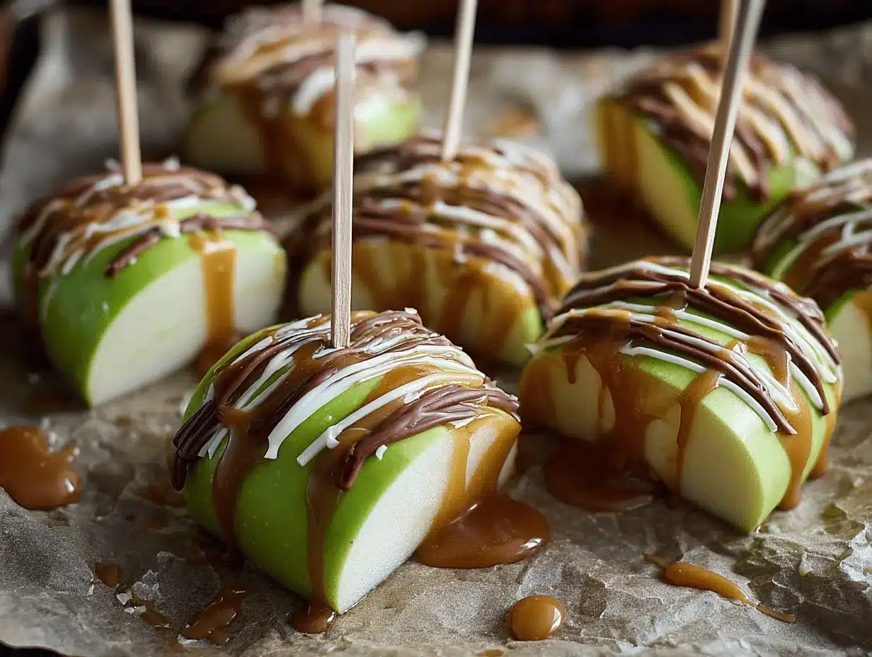 caramel apple slices on a stick preparation steps