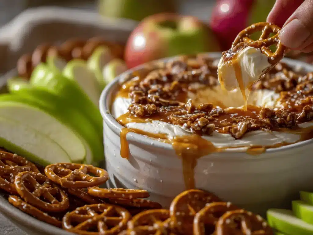 cream cheese caramel apple dip - featured image