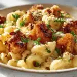 creamy honey pepper chicken mac and cheese - featured image