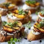 grilled peach burrata crostini - featured image