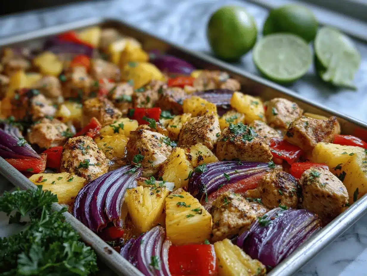Hawaiian Chicken Sheet Pan Dinner preparation steps