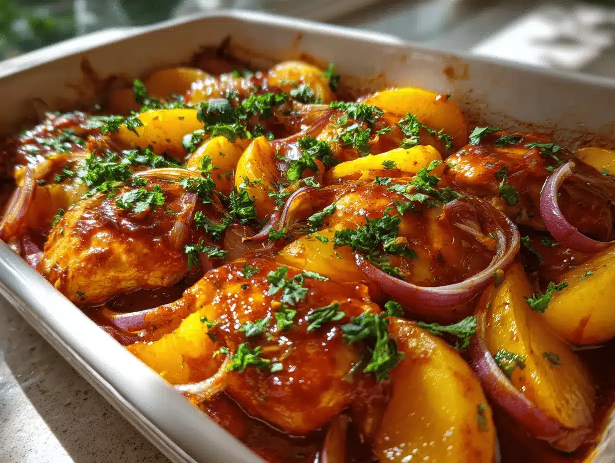 roasted peach BBQ chicken bake preparation steps
