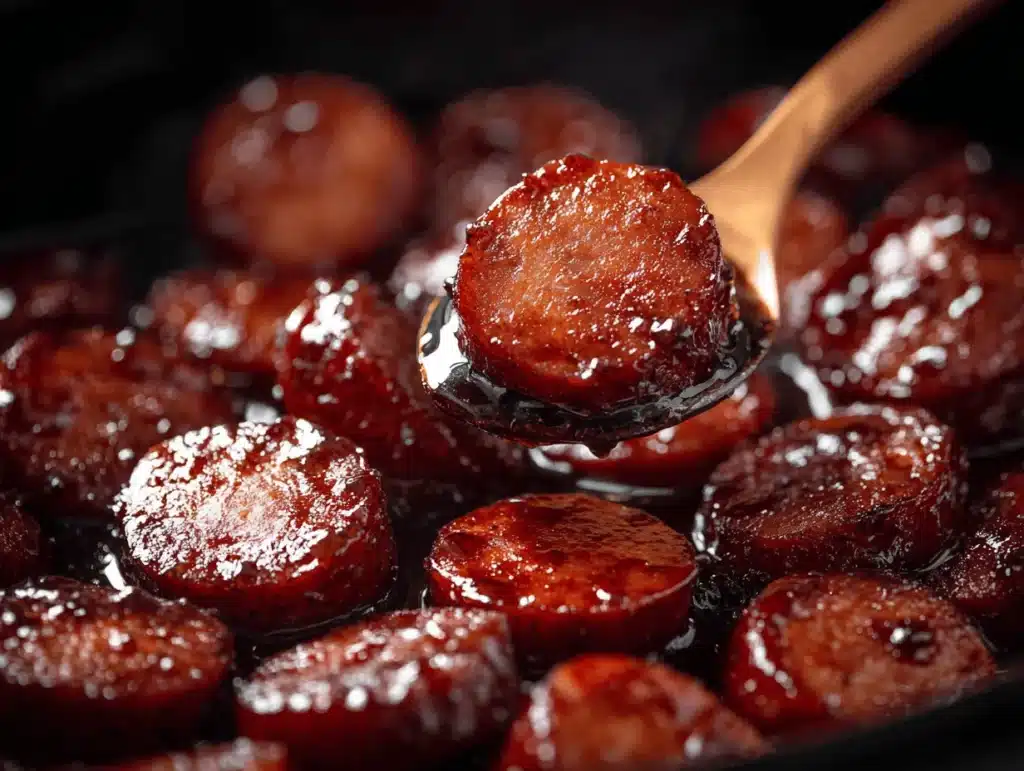 slow cooker brown sugar kielbasa bites - featured image
