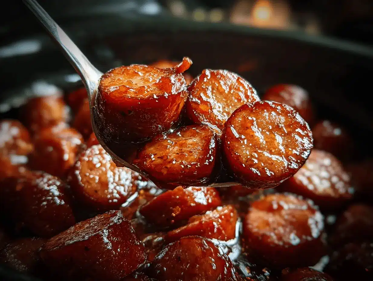 slow cooker brown sugar kielbasa bites preparation steps