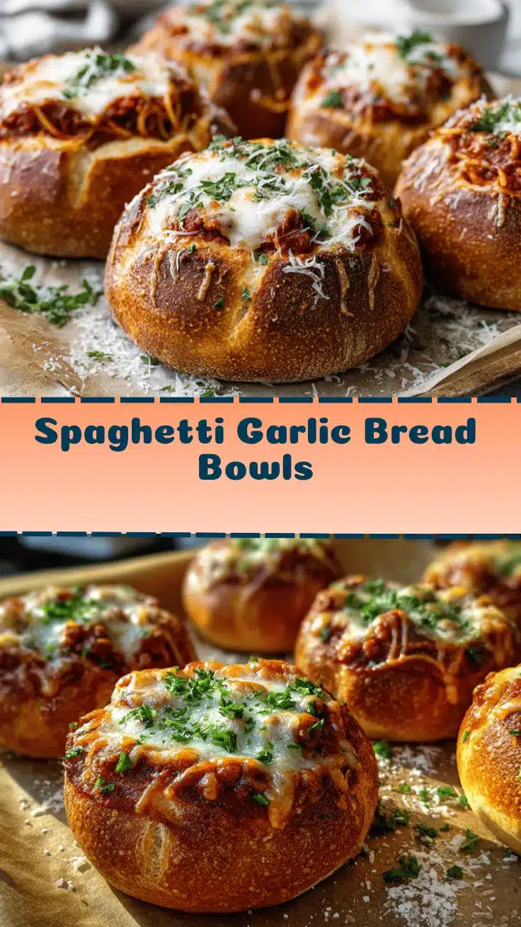 spaghetti garlic bread bowls recipe