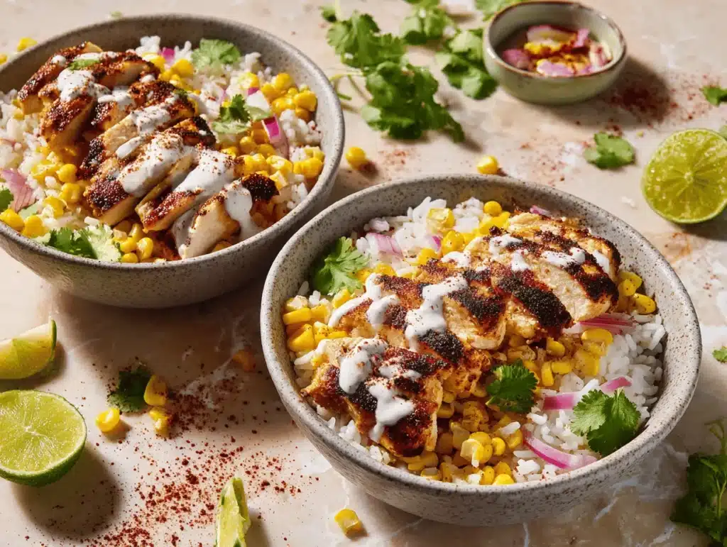 street corn chicken rice bowl - featured image