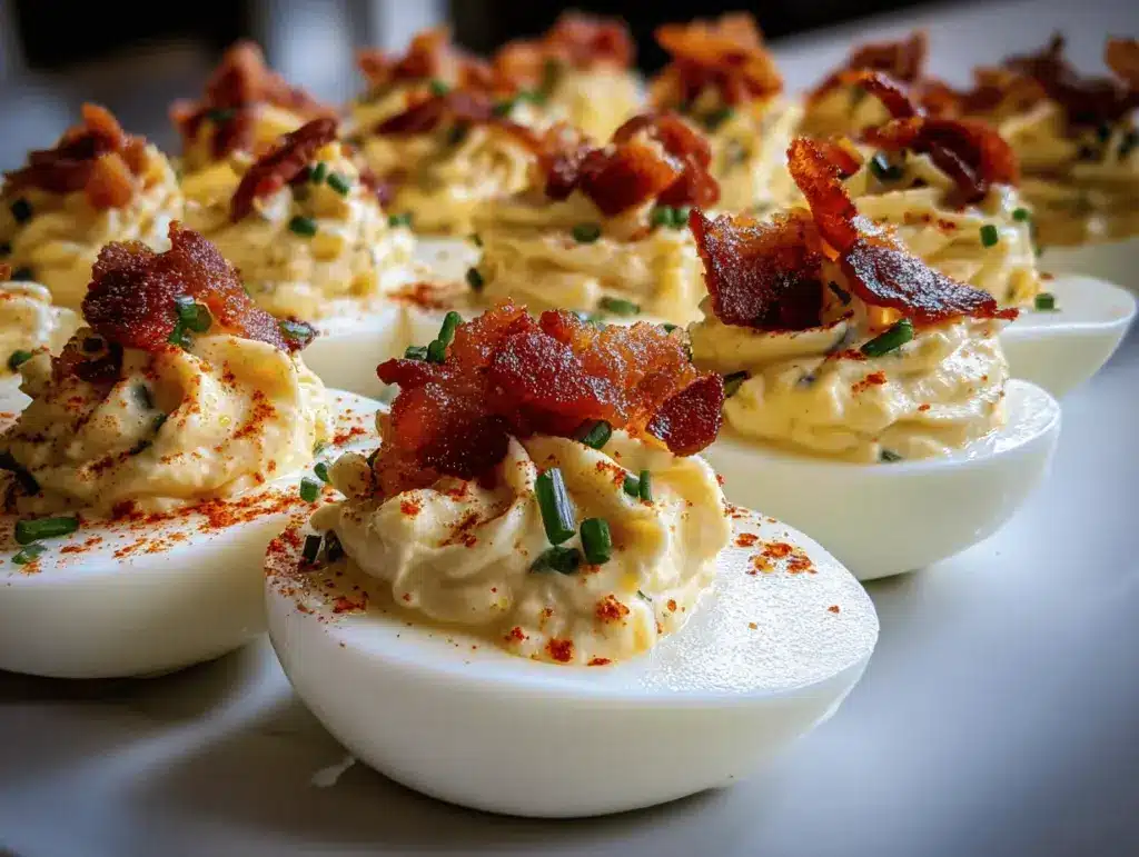 deviled eggs with bacon bits - featured image